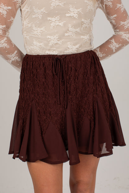 Autumn Spell Brown Lace Mini Skort