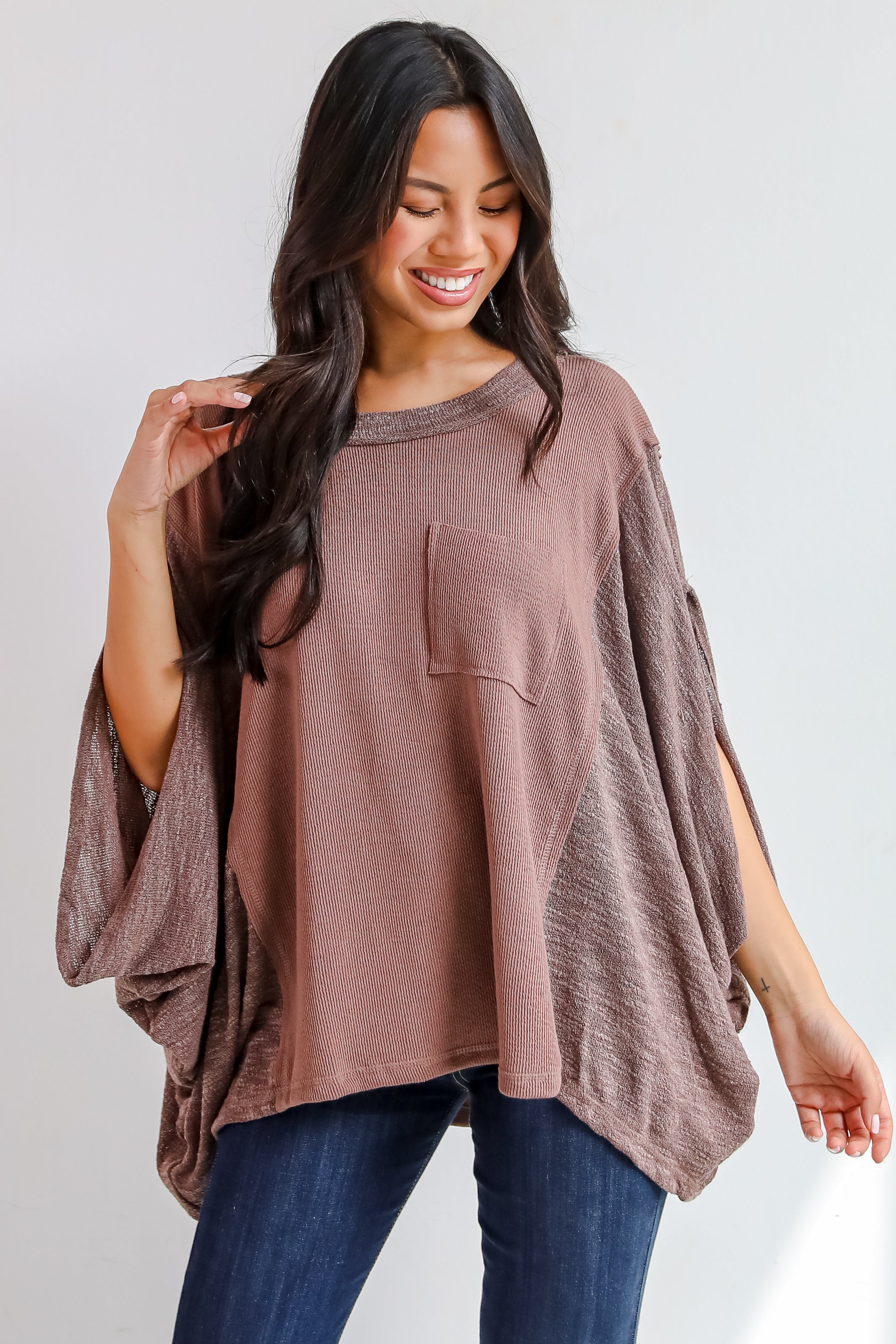 Essential Coziness Brown Oversized Knit Top