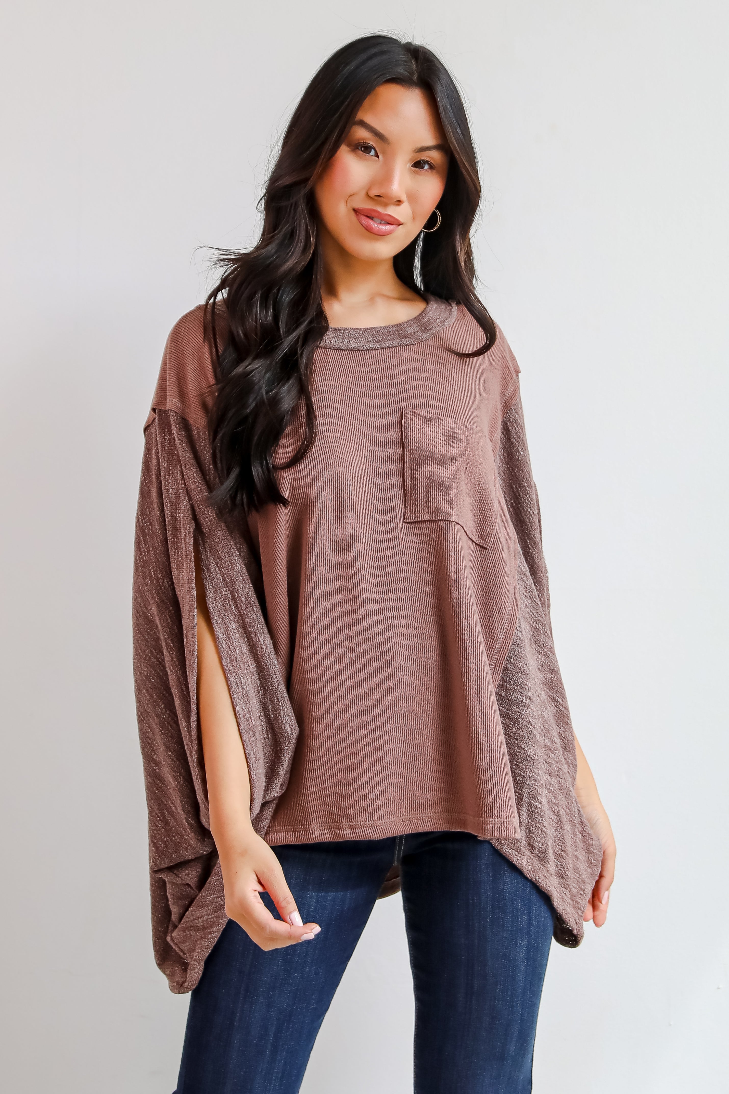 Essential Coziness Brown Oversized Knit Top