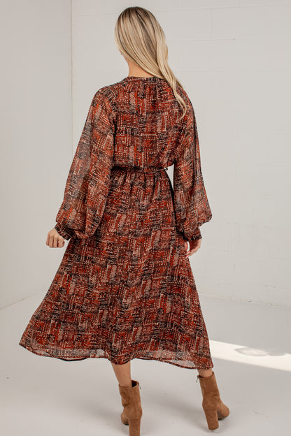 Flourish With Grace Brown Printed Midi Dress