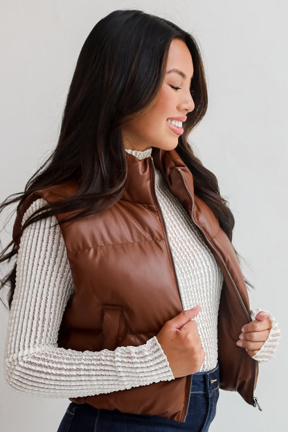 Fave Forecast Chestnut Leather Puffer Vest