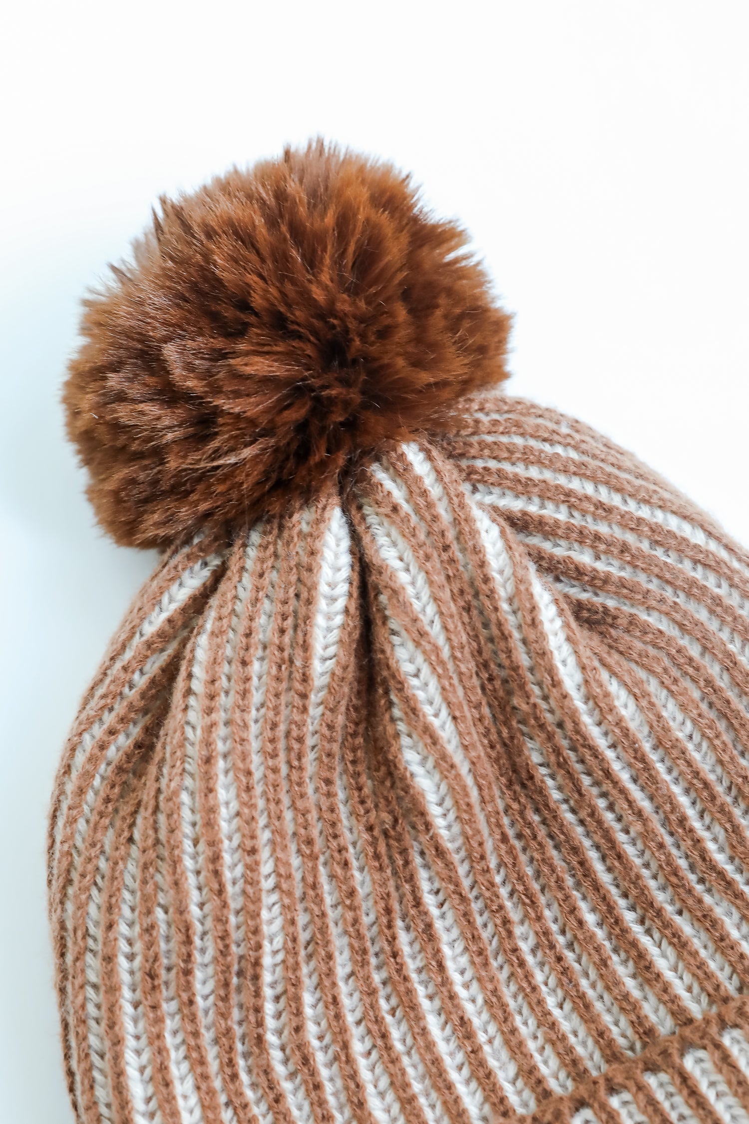 Exceptionally Cozy Brown Ribbed Pom Pom Beanie