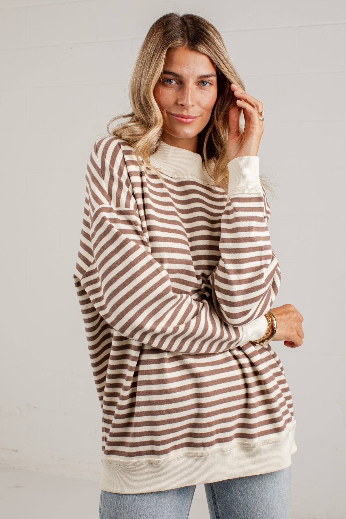 Always Fun Striped Mock Neck Top