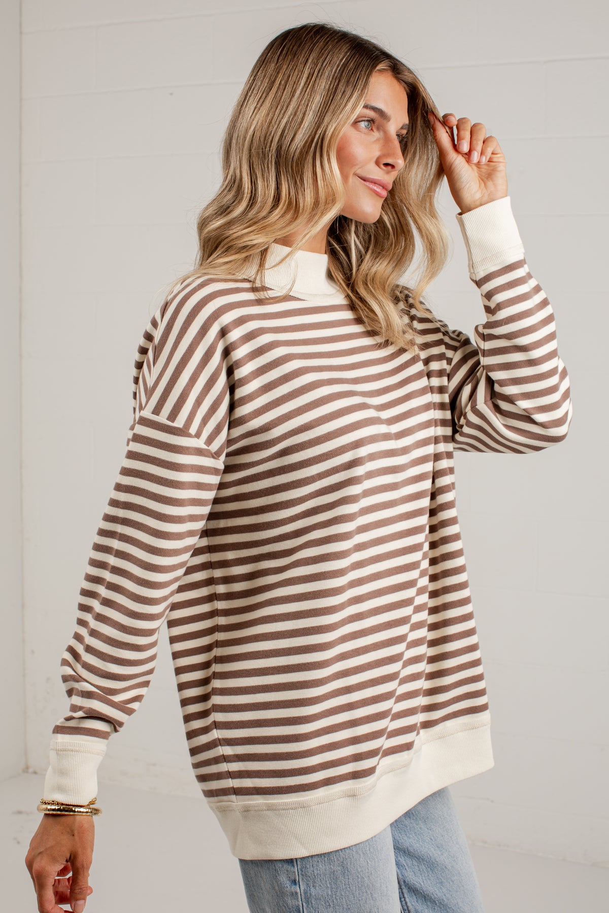 Always Fun Striped Mock Neck Top