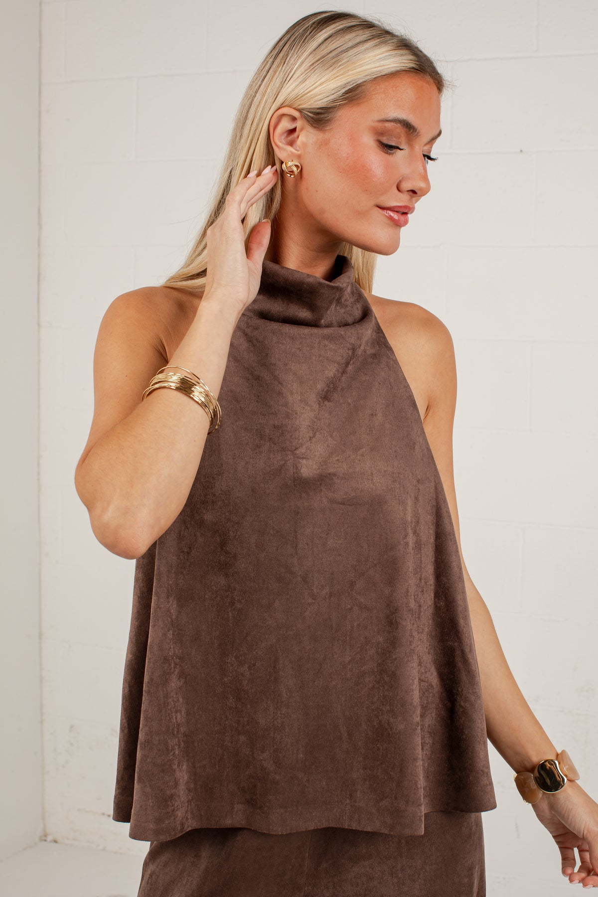 Pumpkin Lane Brown Suede Halter Tank