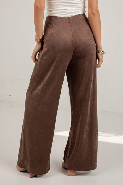 Pumpkin Lane Brown Suede Wide Leg Pants