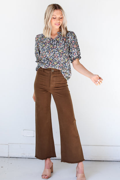 brown Wide Leg Jeans front view