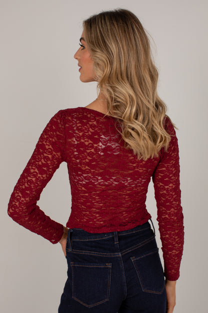 Pretty In Plans Burgundy Lace Blouse