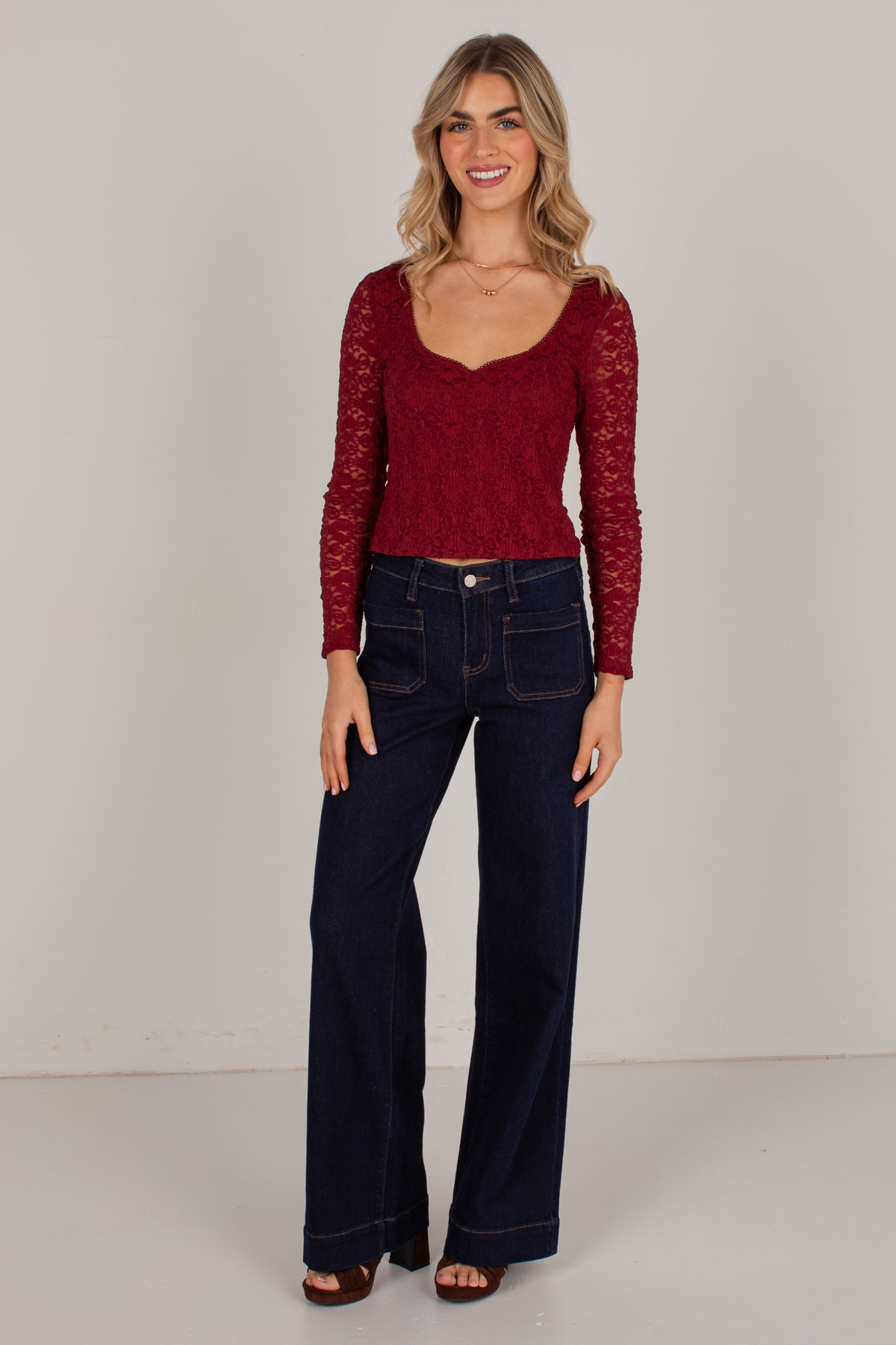 Pretty In Plans Burgundy Lace Blouse