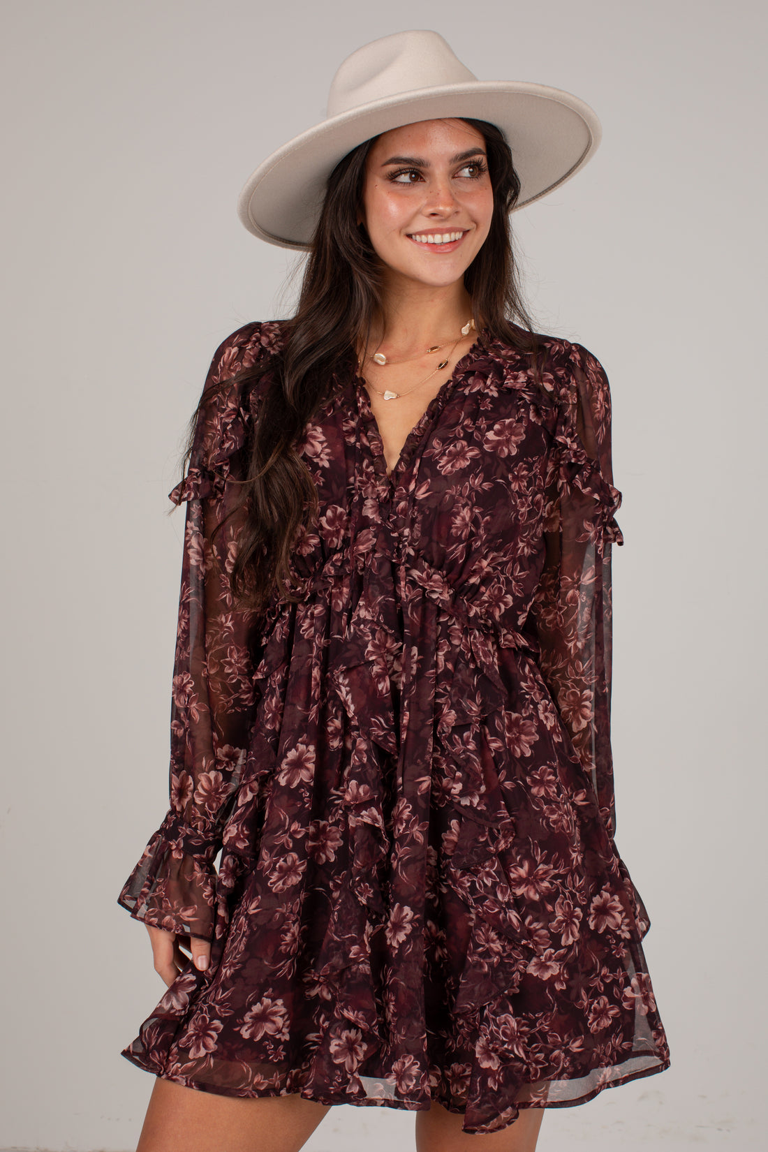 Love Every Detail Burgundy Floral Mini Dress
