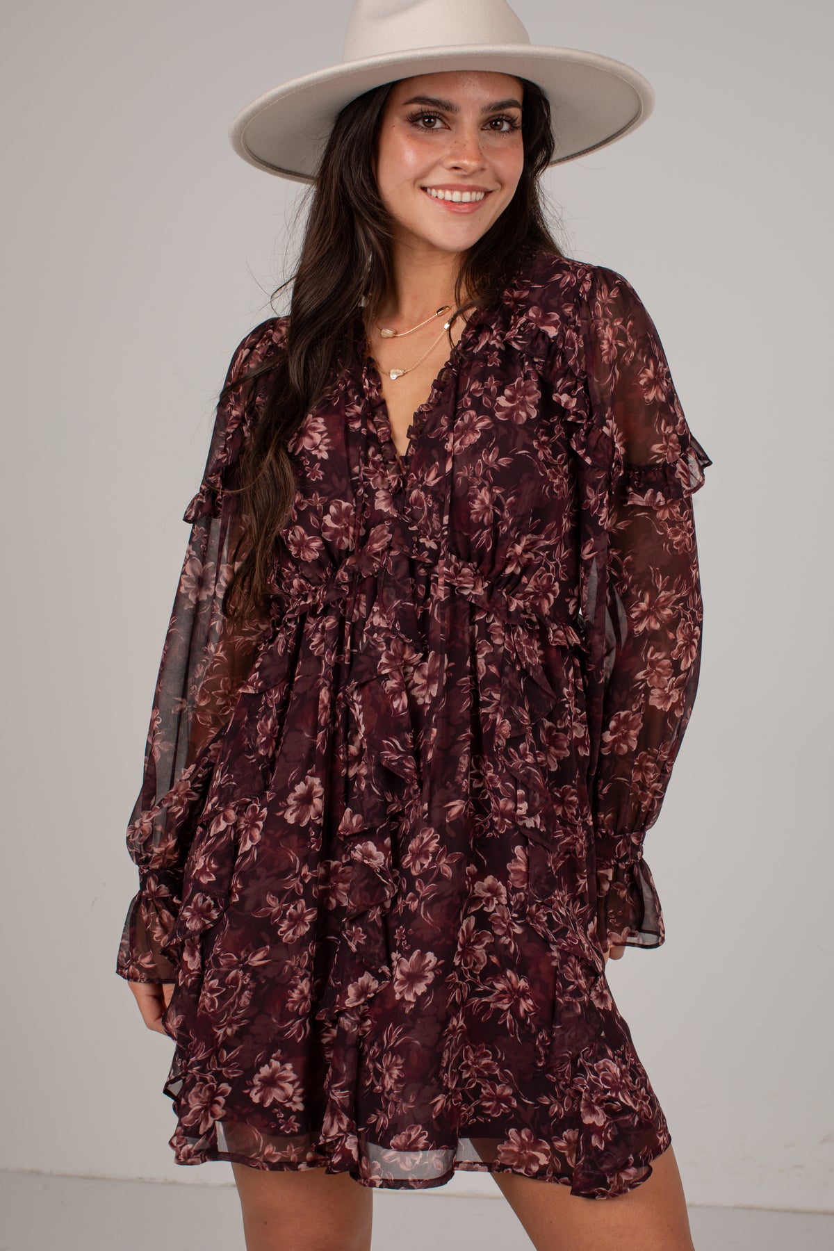 Love Every Detail Burgundy Floral Mini Dress
