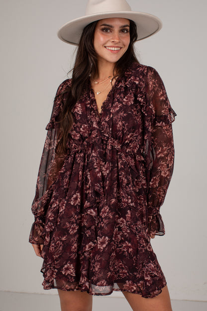 Love Every Detail Burgundy Floral Mini Dress