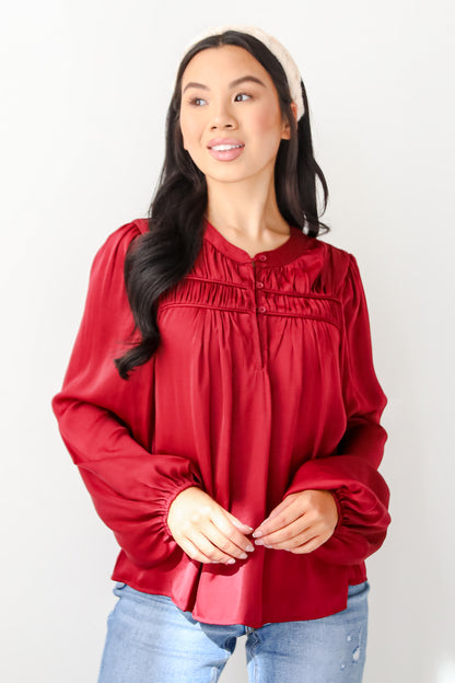 Ideal Sophisticate Burgundy Satin Blouse