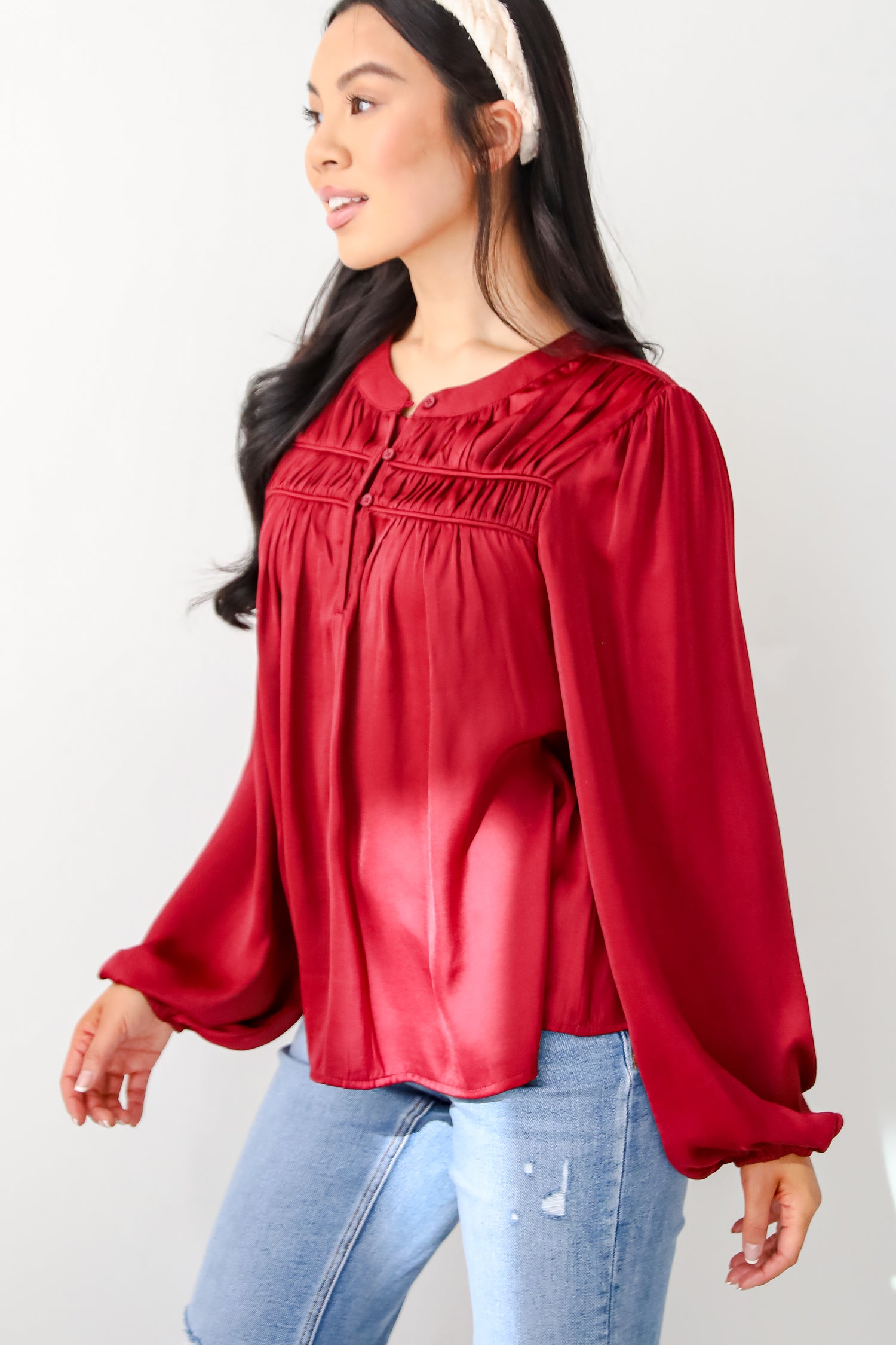 Ideal Sophisticate Burgundy Satin Blouse