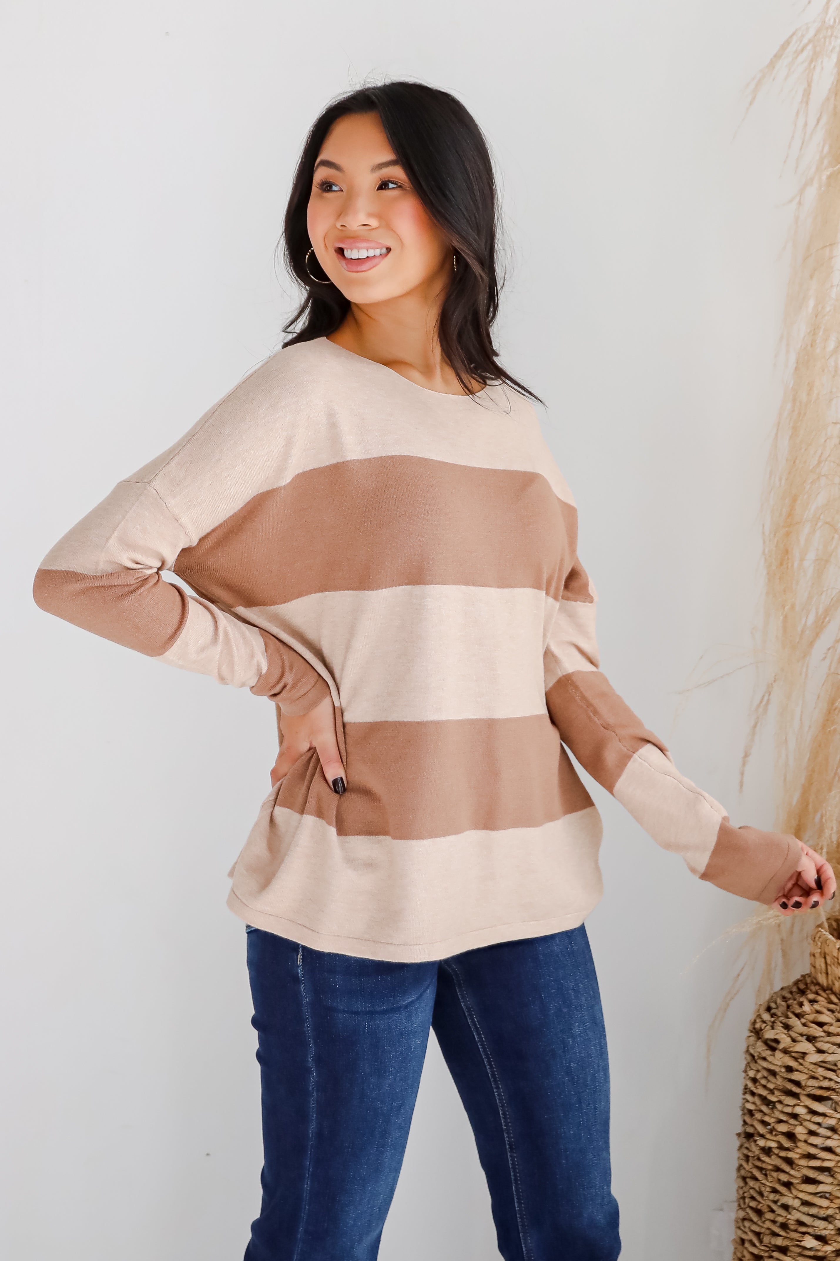 Autumn Mood Camel Striped Sweater