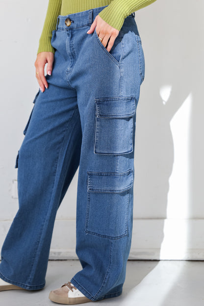 high rise Medium Wash Cargo Jeans