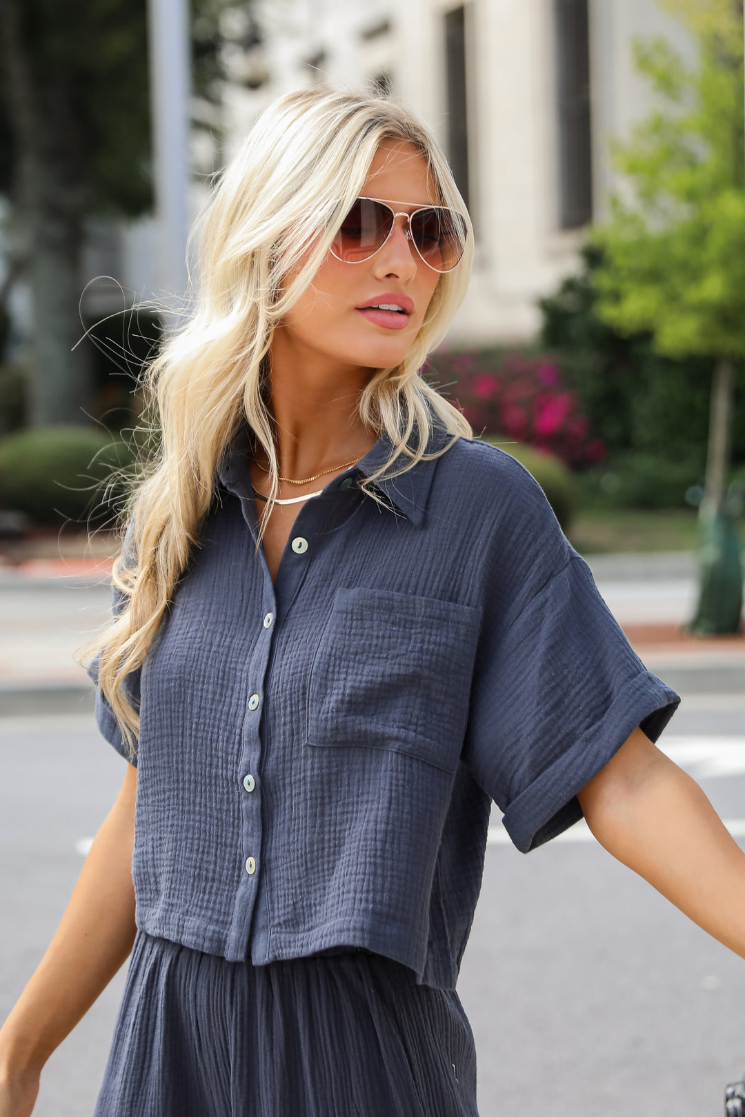 Too Perfect Charcoal Linen Blouse