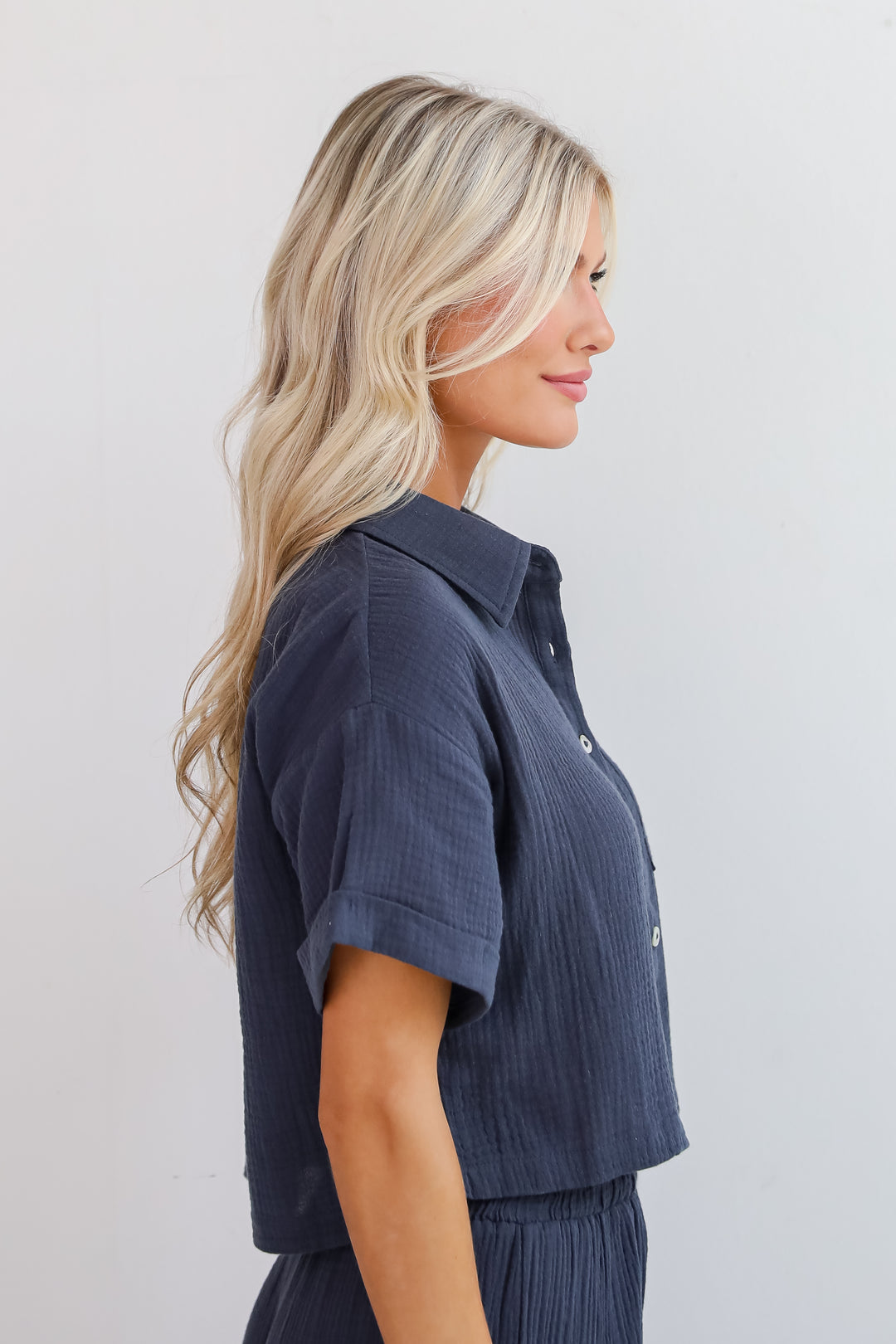 Too Perfect Charcoal Linen Blouse