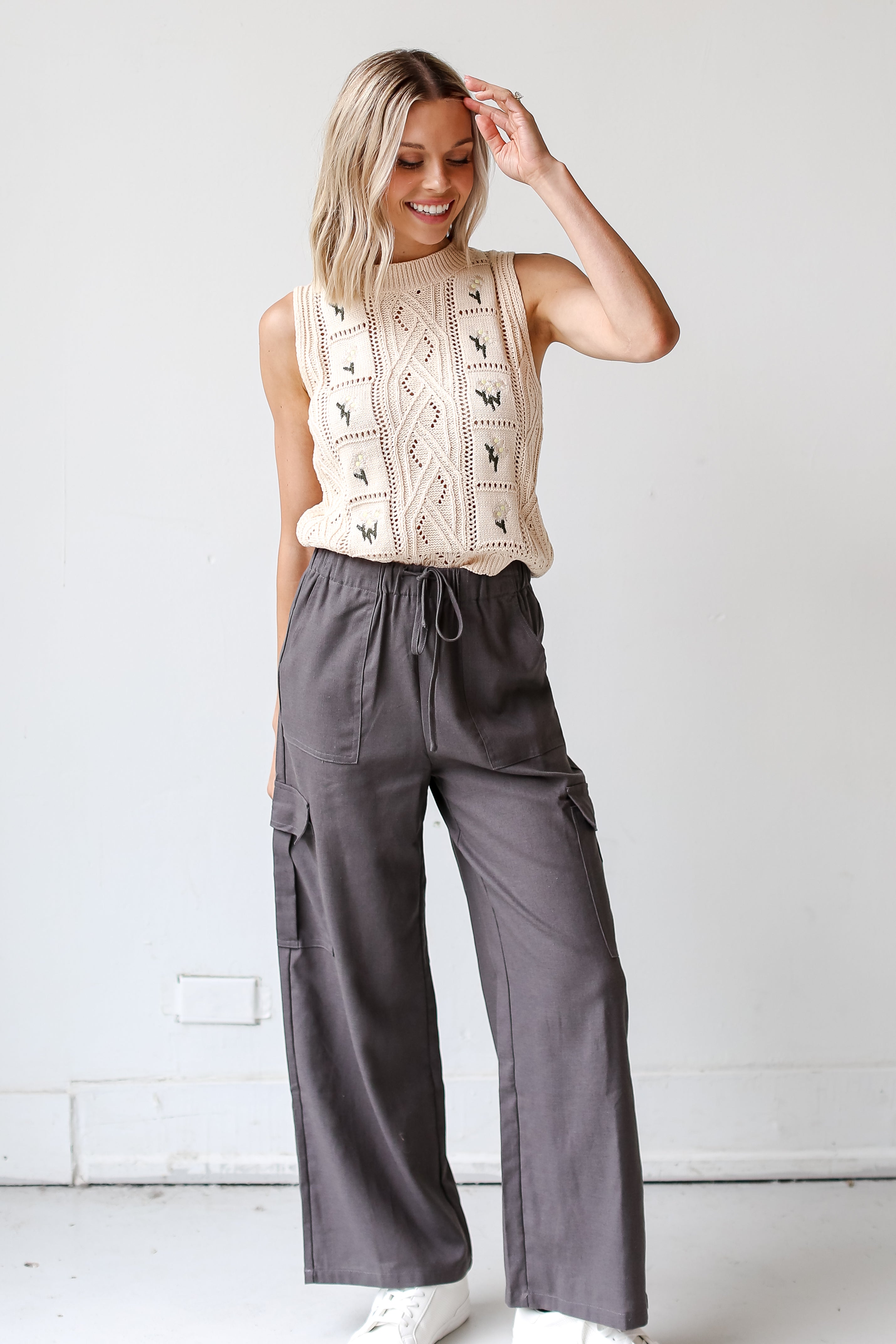 charcoal Cargo Pants on dress up model