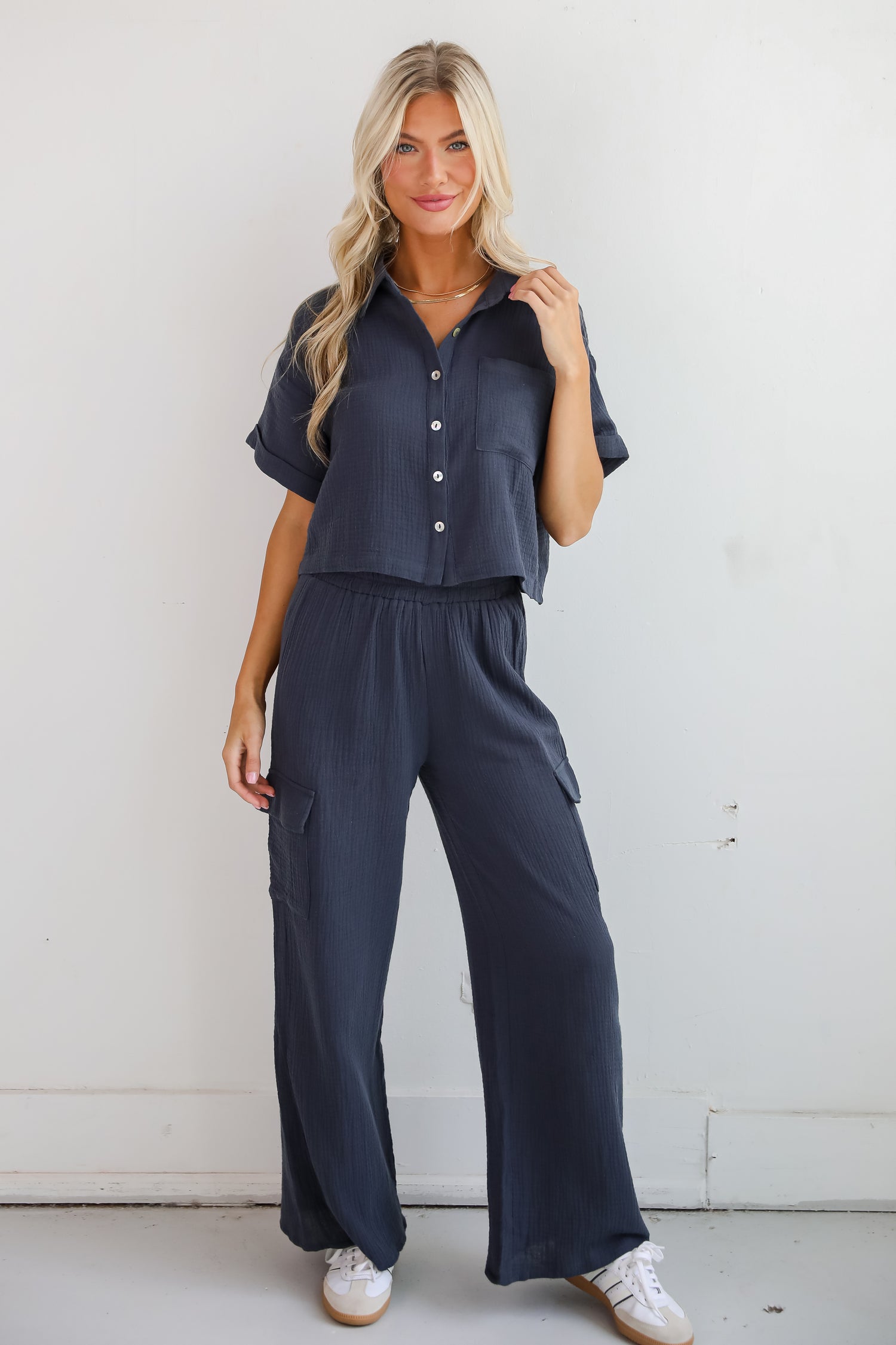 Too Perfect Charcoal Linen Cargo Pants