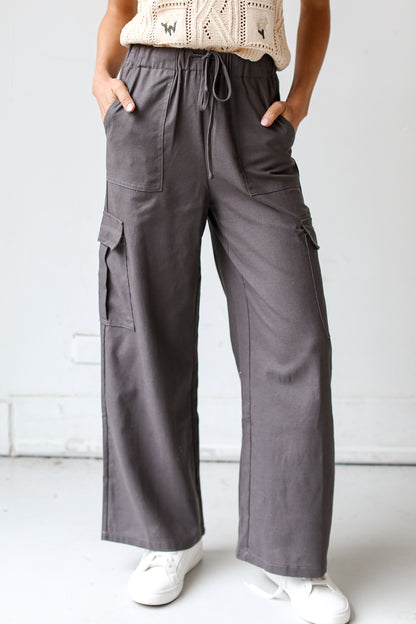 charcoal Cargo Pants close up view