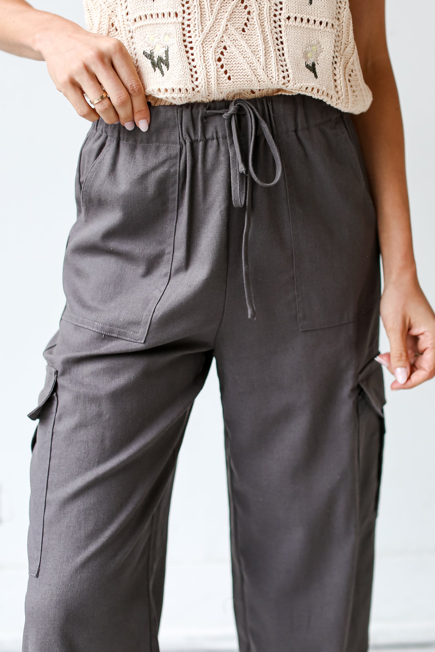 charcoal Cargo Pants close up
