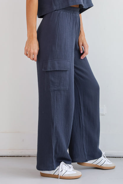 Too Perfect Charcoal Linen Cargo Pants