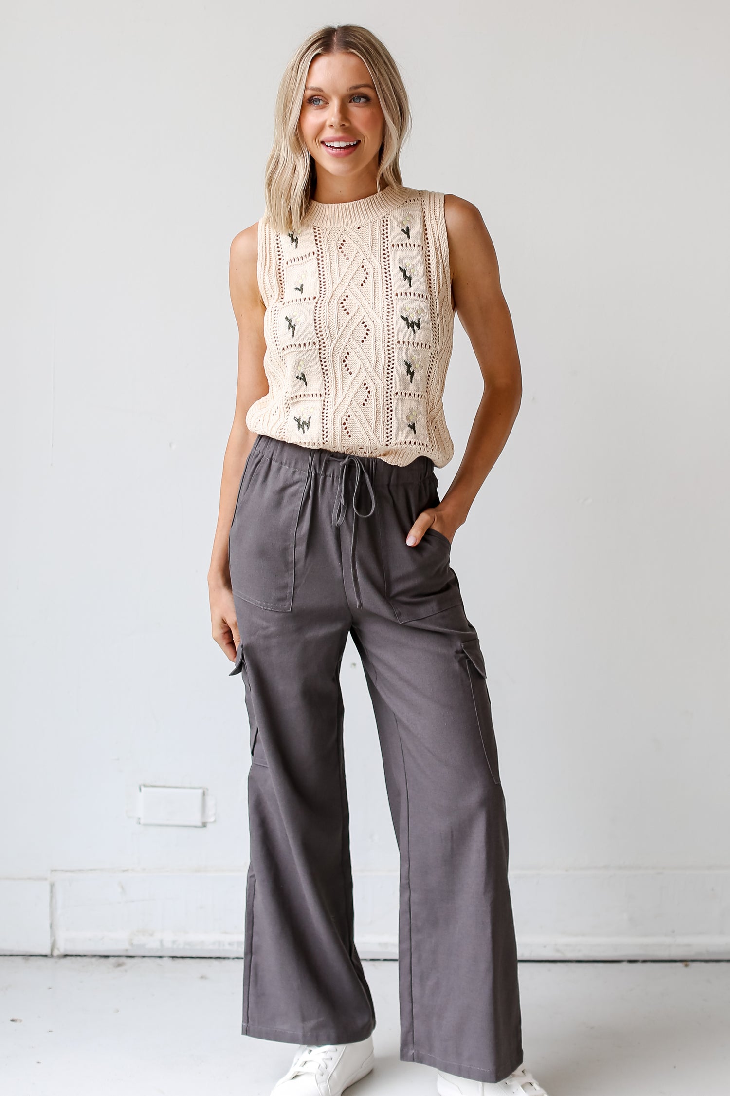 charcoal Cargo Pants on model