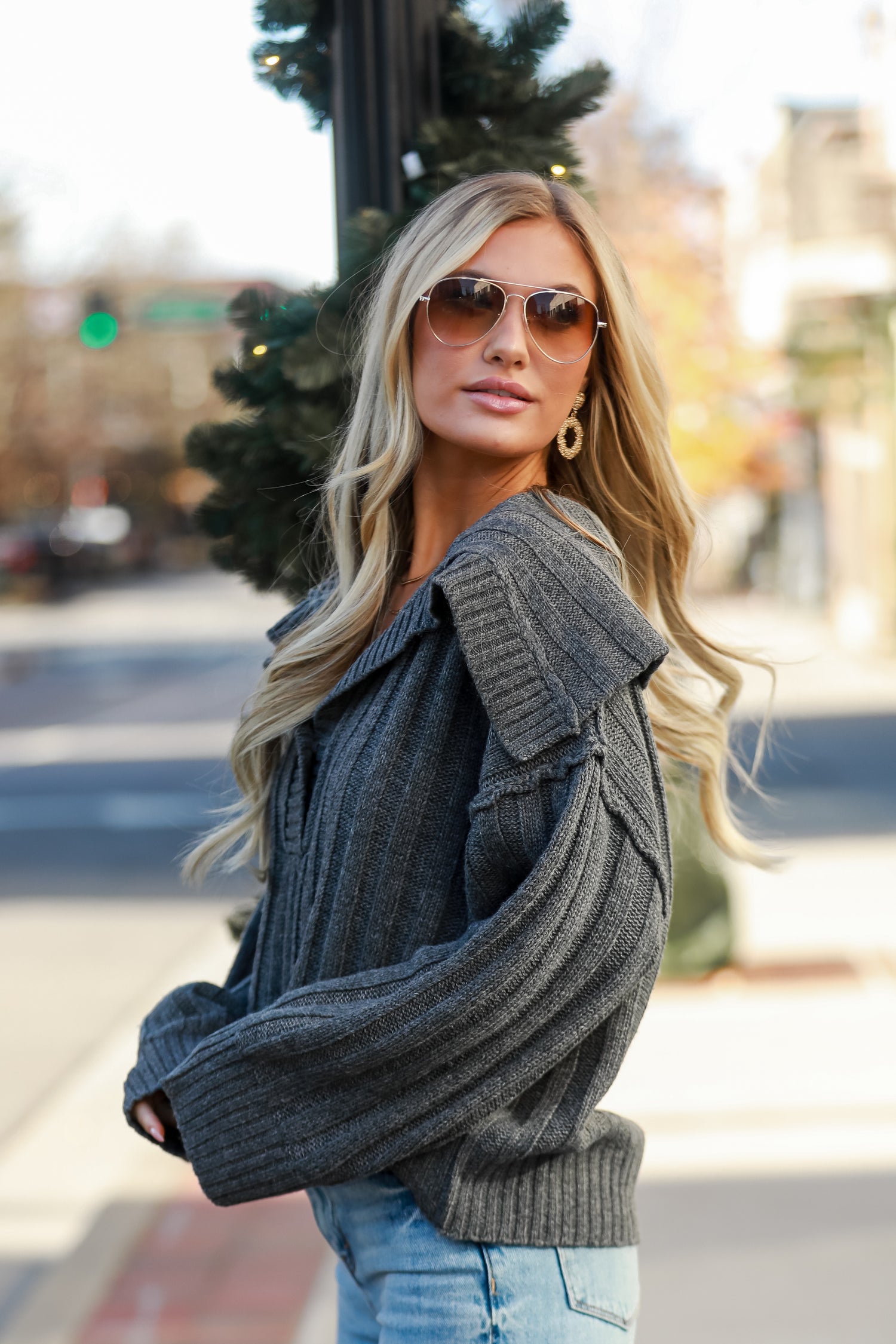 cute Charcoal Collared Sweater