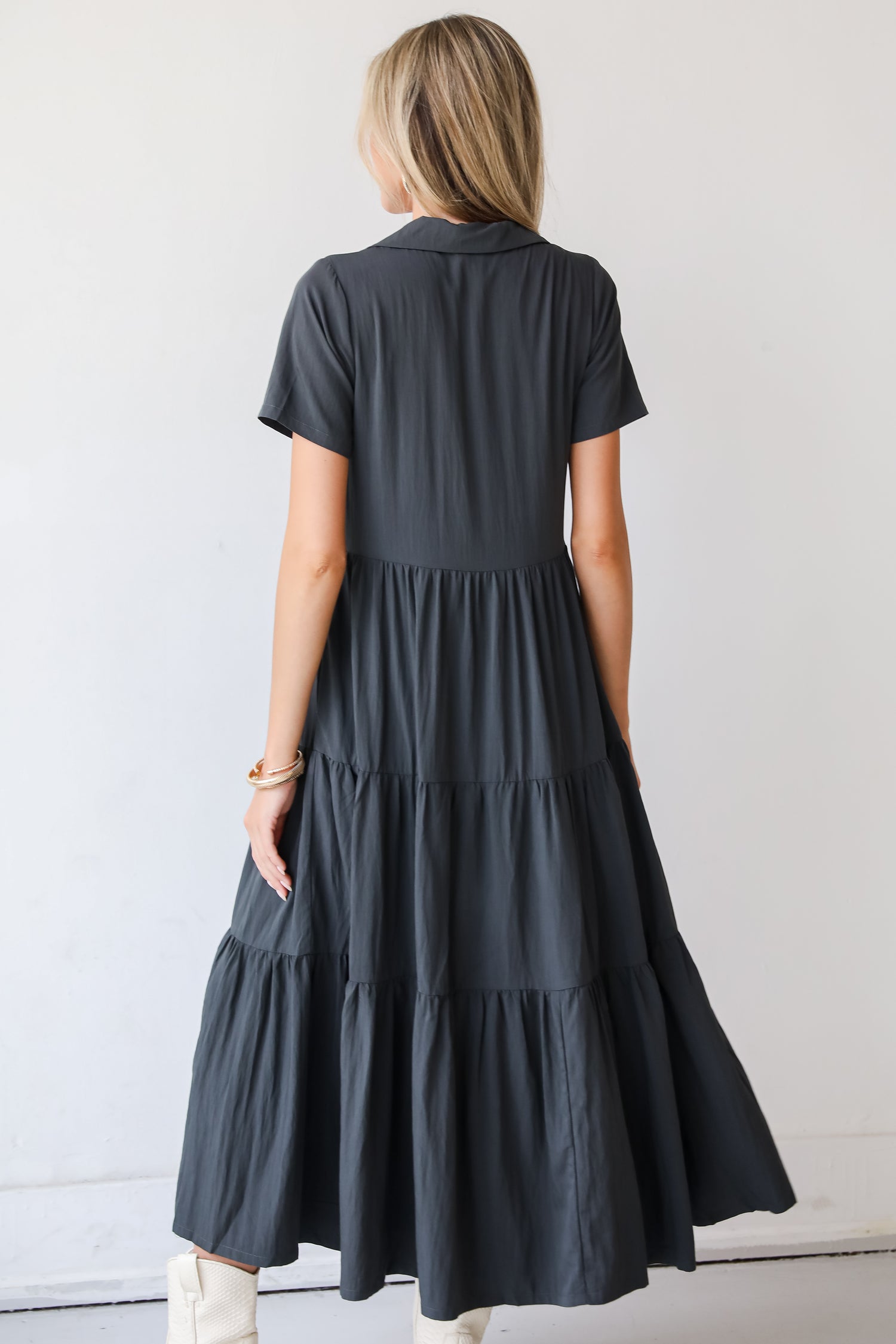 Stellar Sweetie Charcoal Tiered Maxi Dress