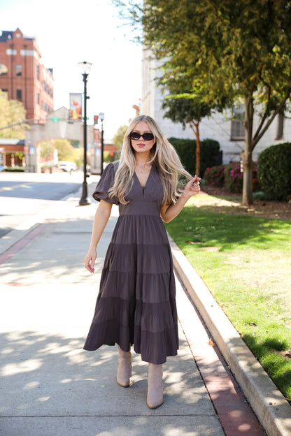 Stunning RSVP Charcoal Tiered Maxi Dress