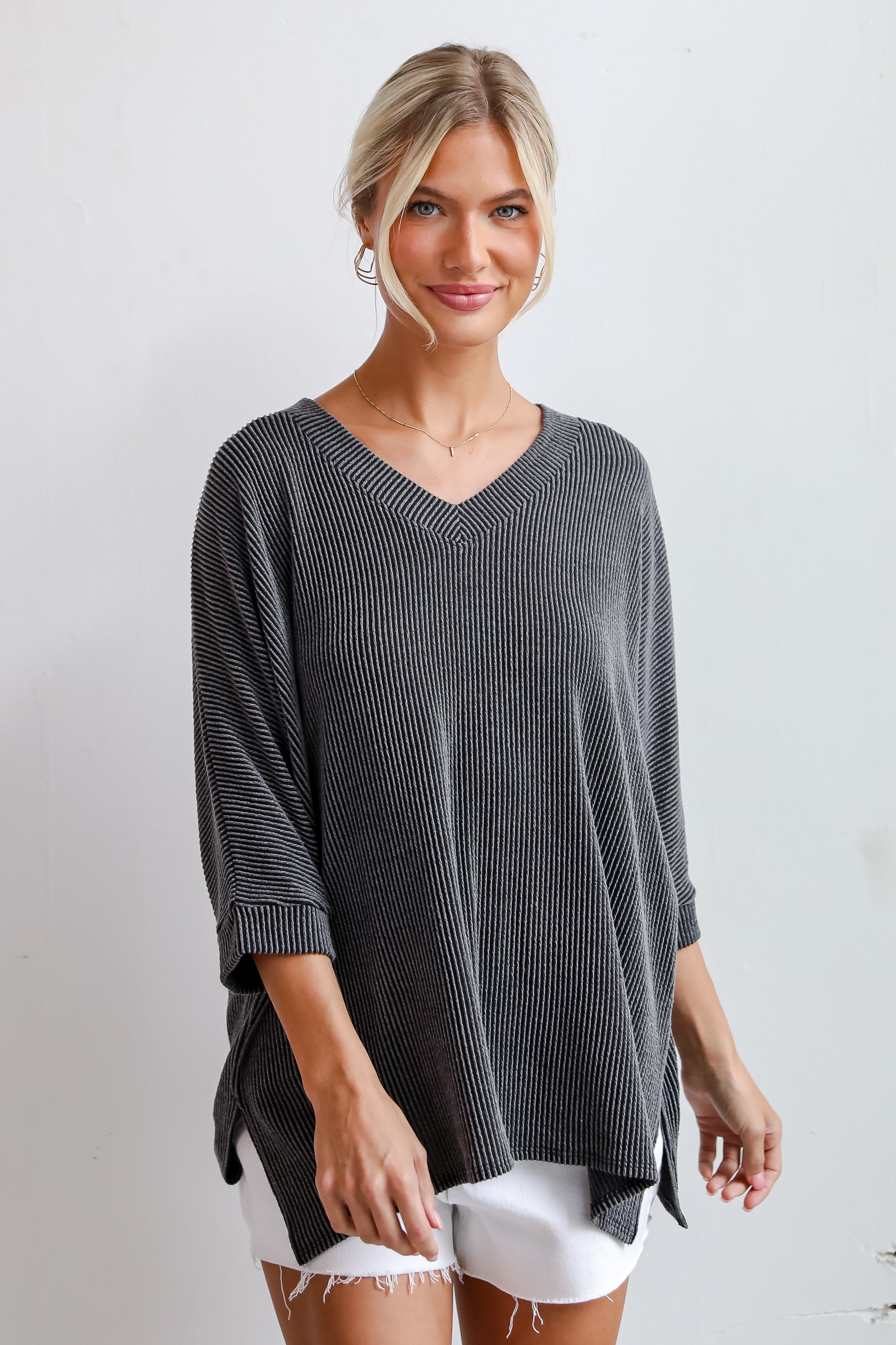 Caroline Charcoal Corded Tee