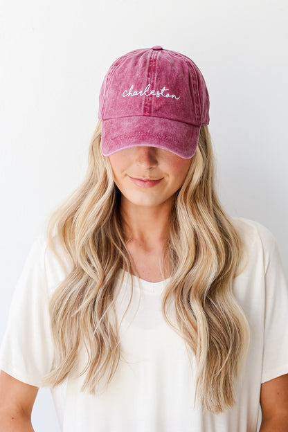 burgundy Charleston Script Embroidered Hat