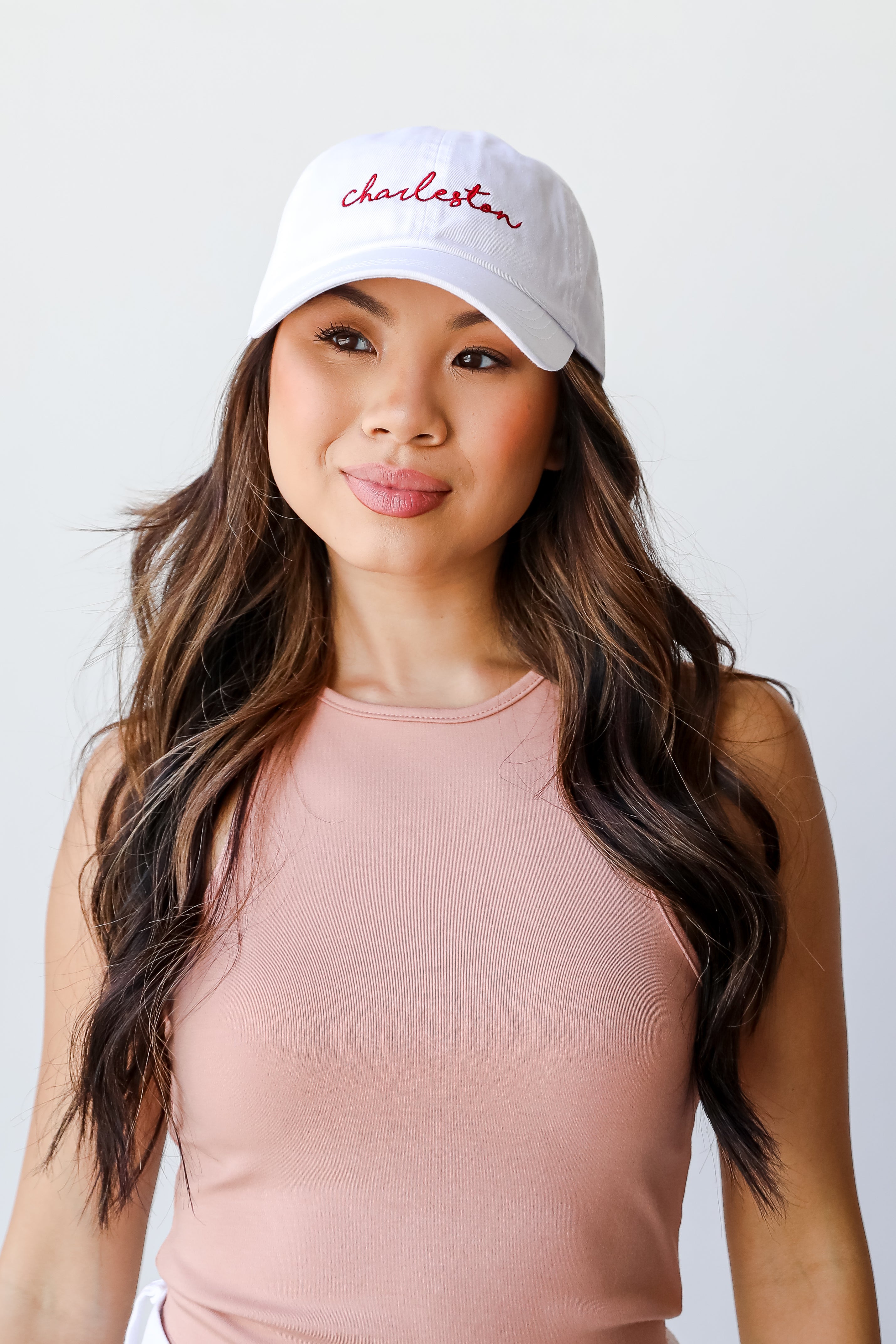 Charleston Script Embroidered Hat on model