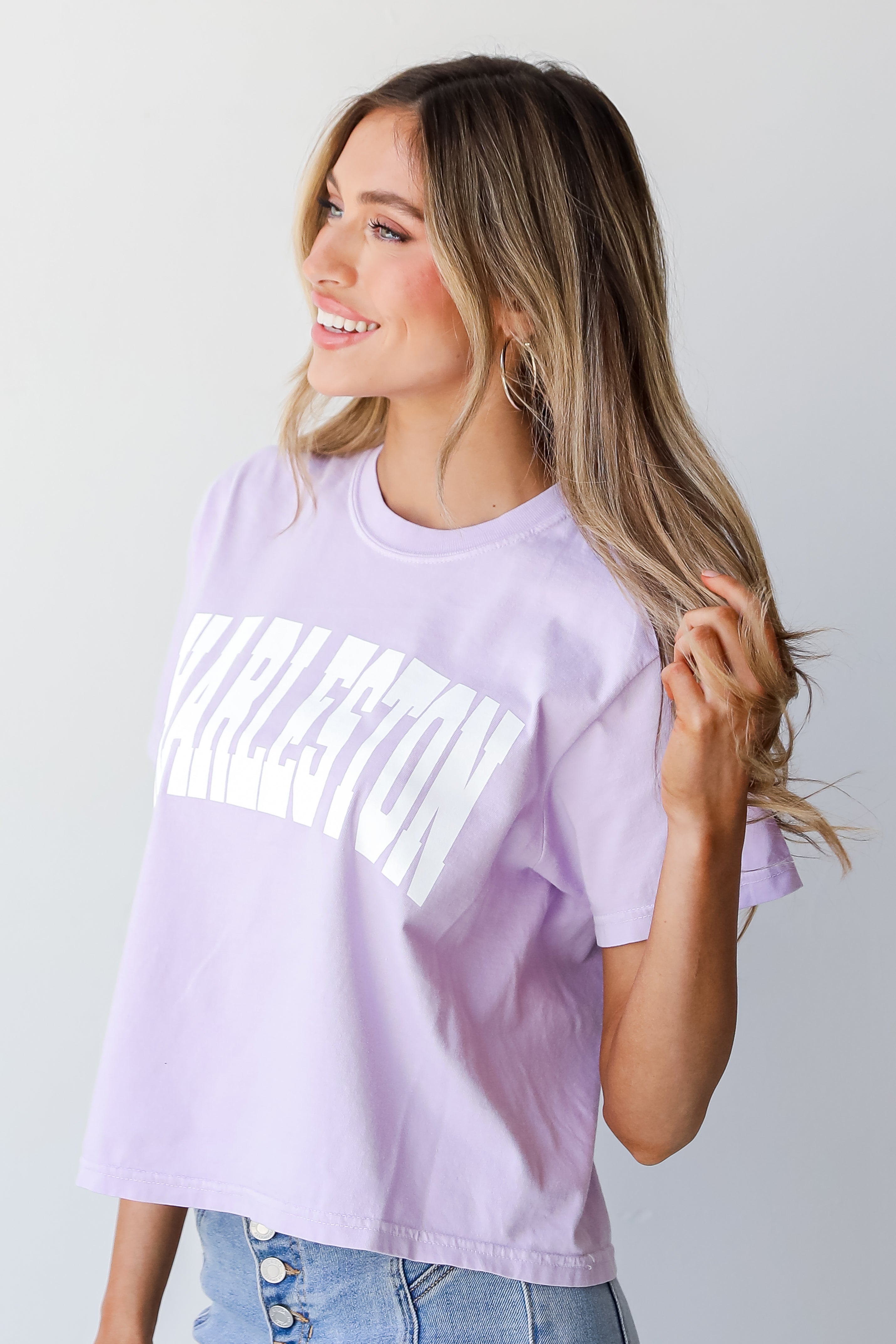 Lavender Charleston Cropped Tee side view