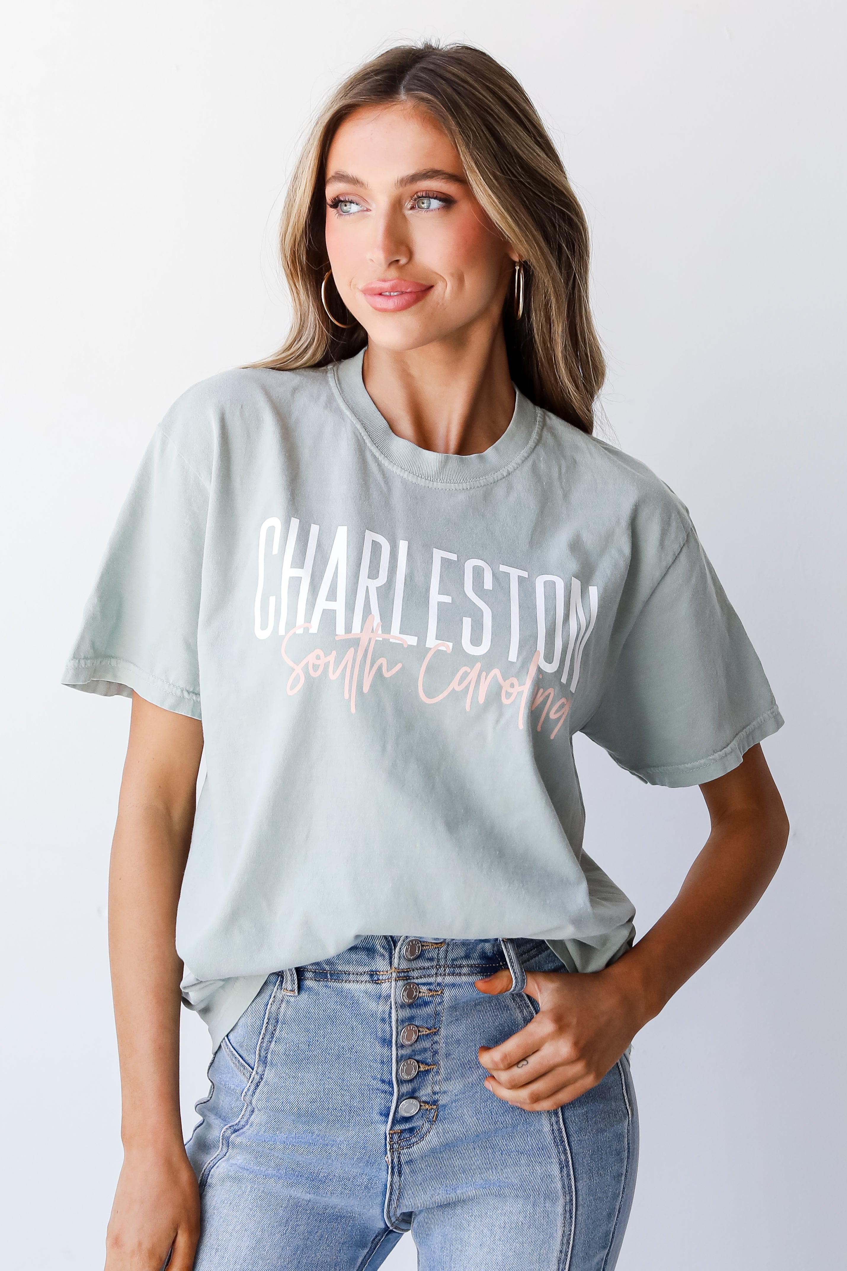 Sage Charleston South Carolina Script Tee front view