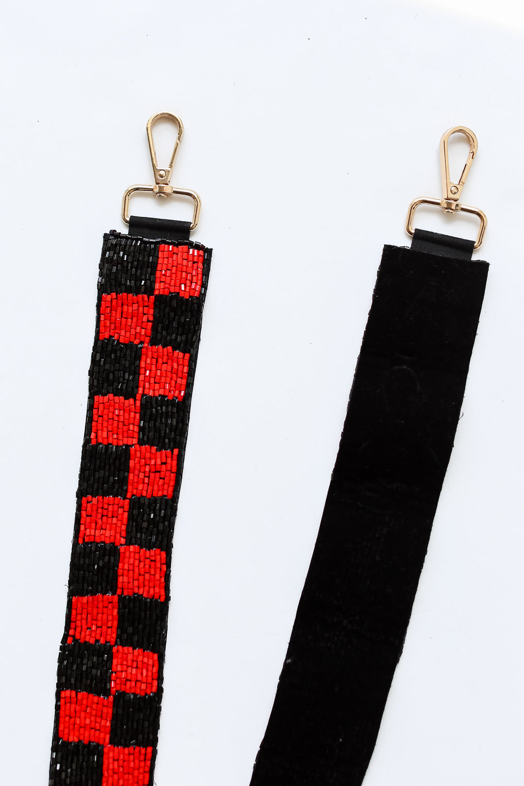 Red + Black Checkered Beaded Purse Strap on clear bag
