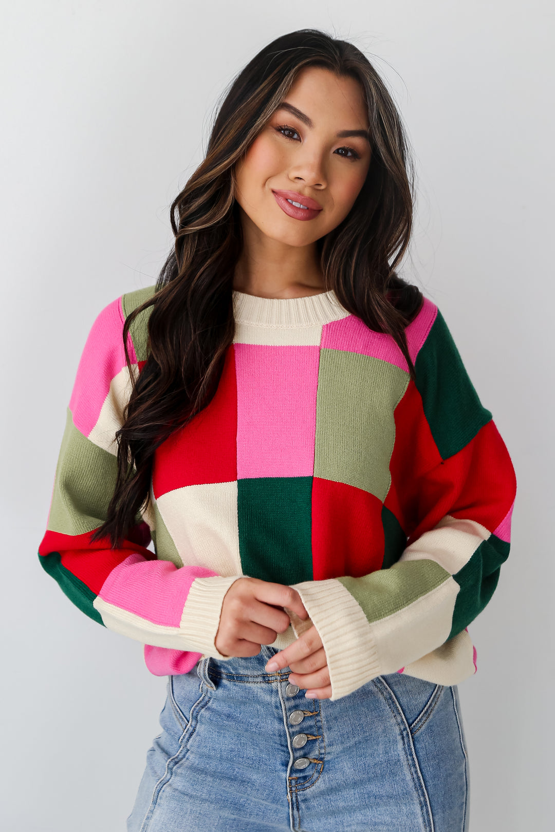 Checkered Oversized Sweater front view