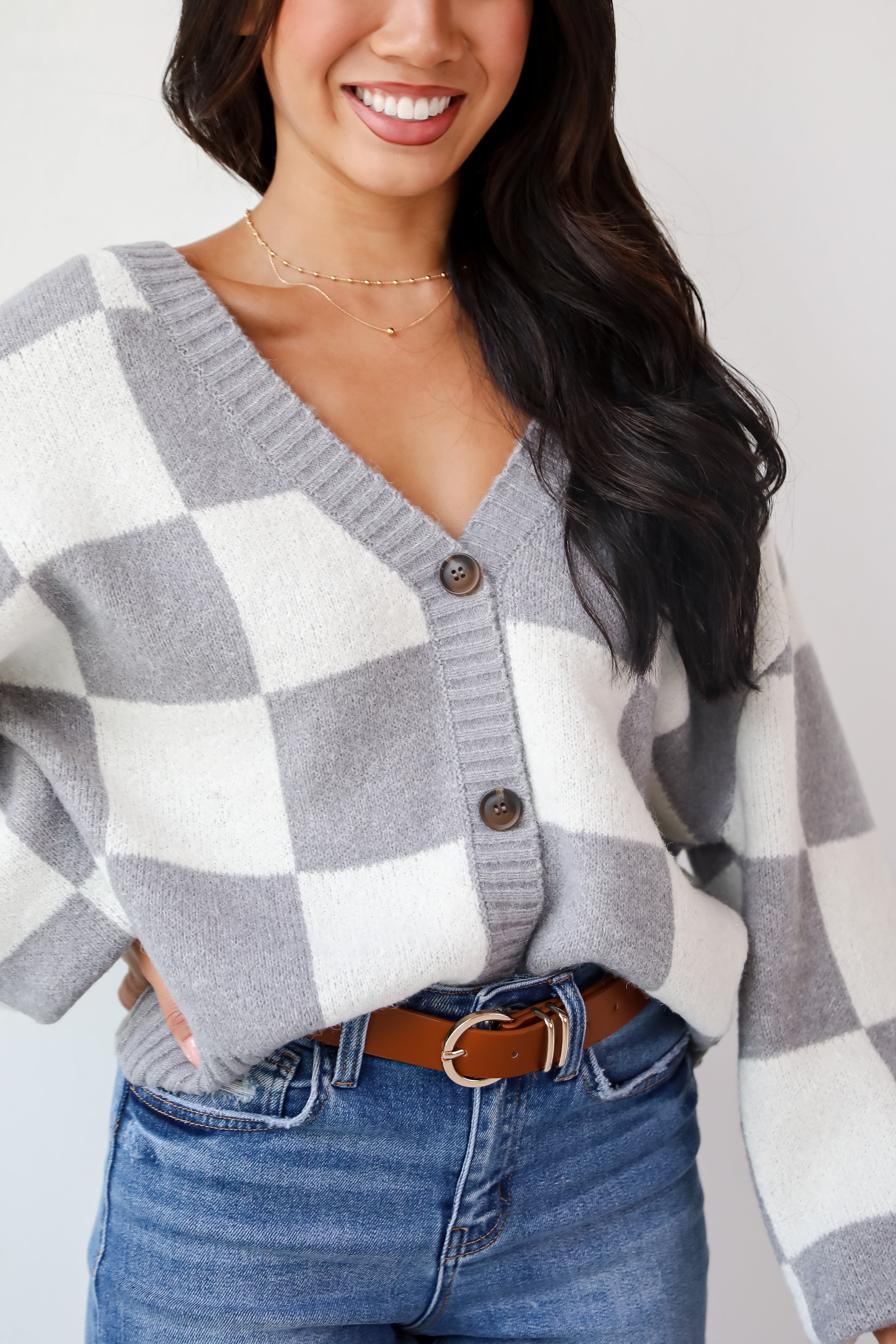 Cuddly Effect Checkered Sweater Cardigan