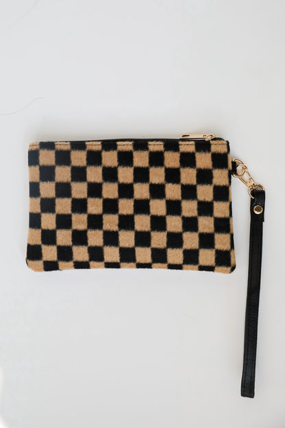 Composed Confidence Brown Checkered Wristlet