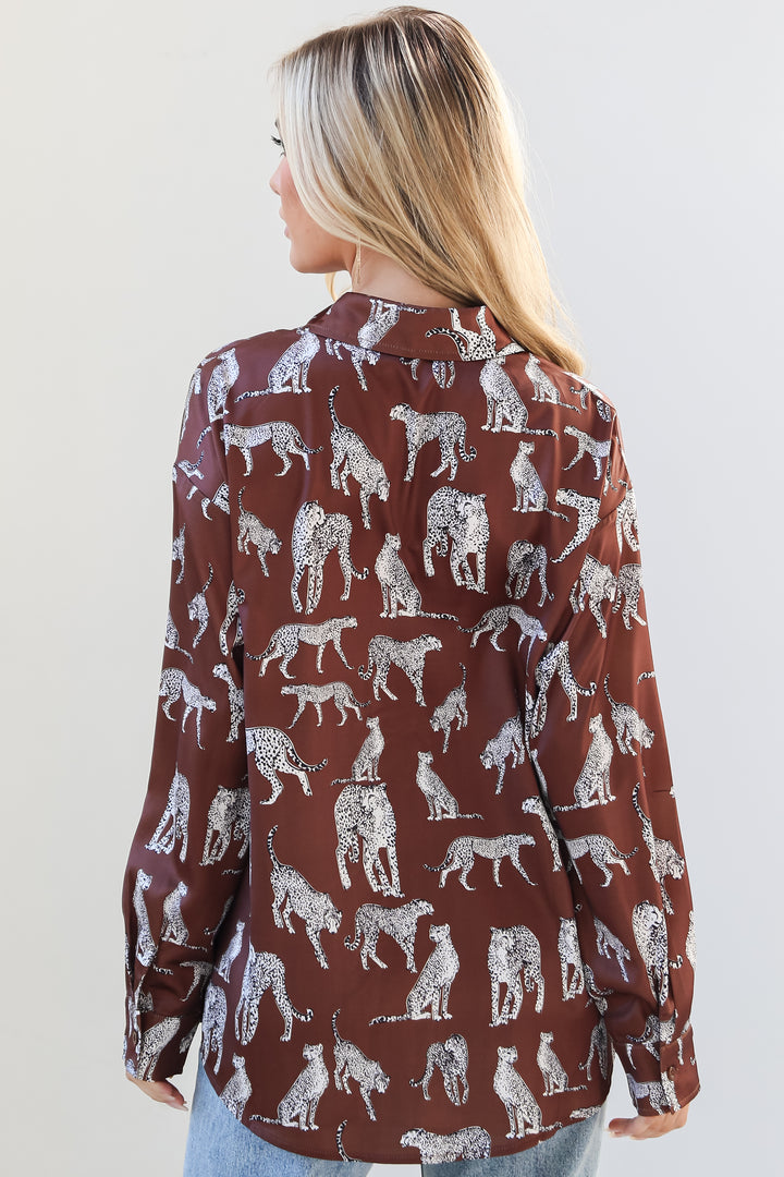 Mocha Cheetah Button-Up Blouse back view