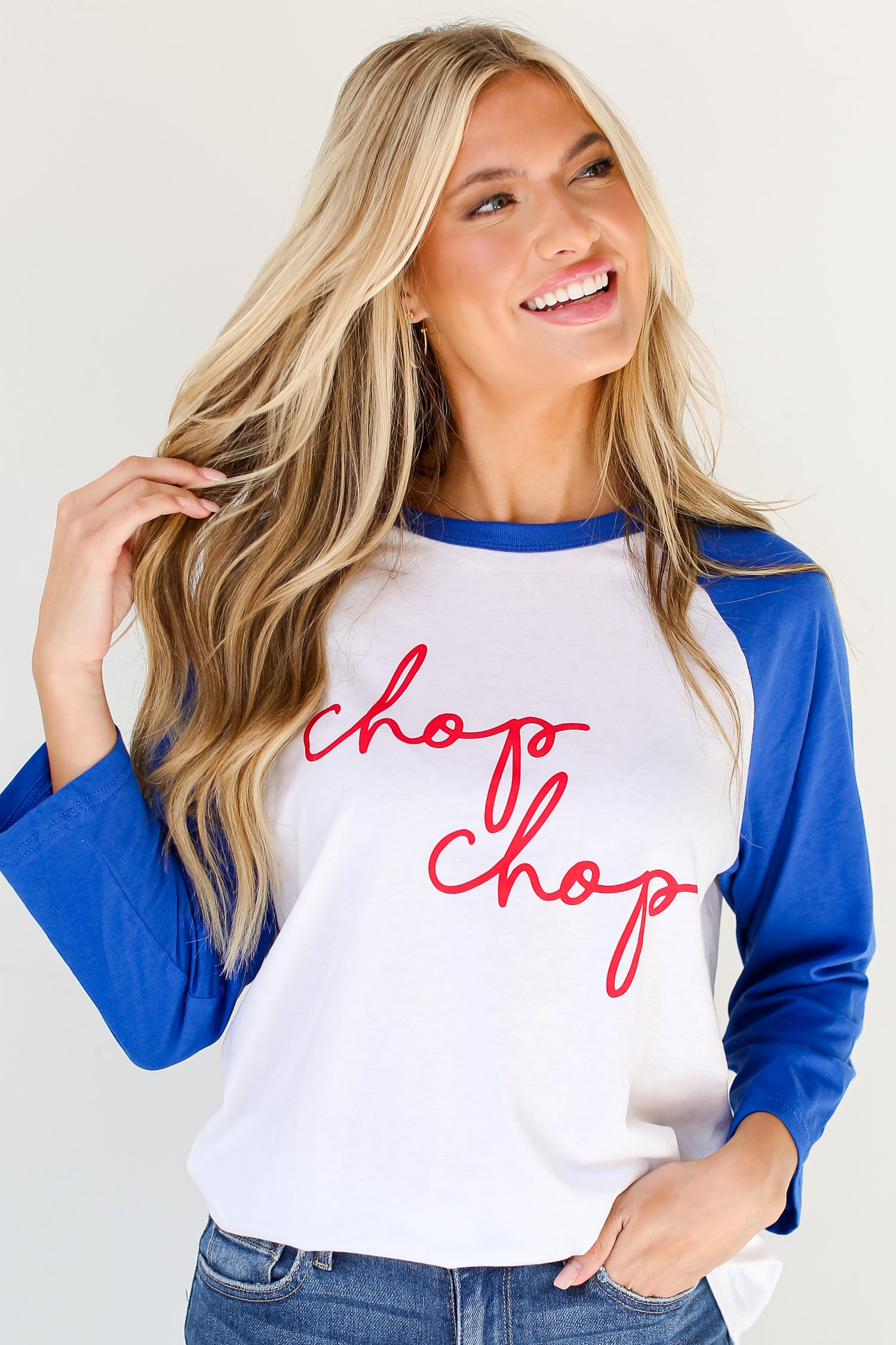 Chop Chop Raglan Tee on dress up model front view