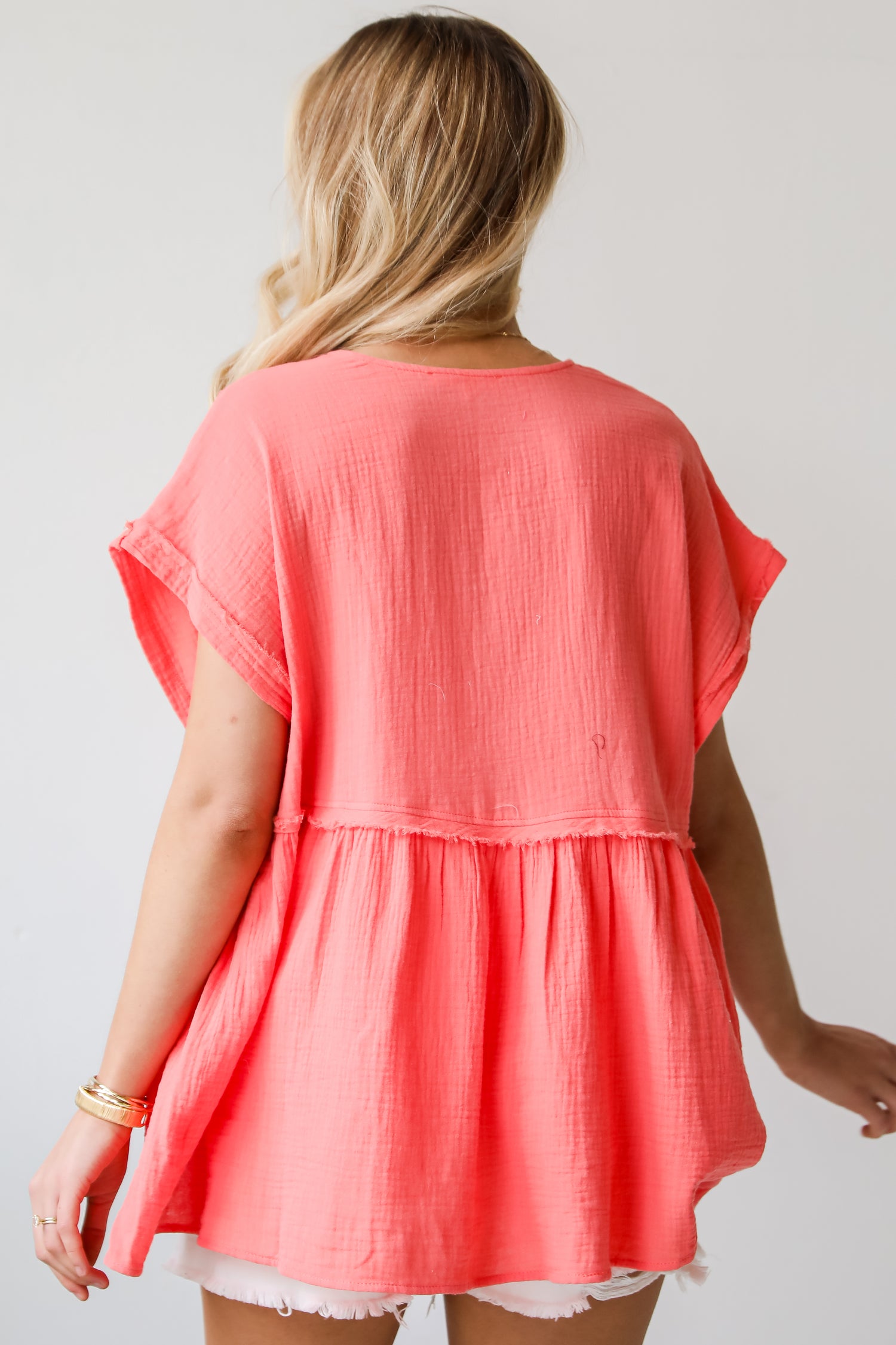 cute Coral Linen Blouse