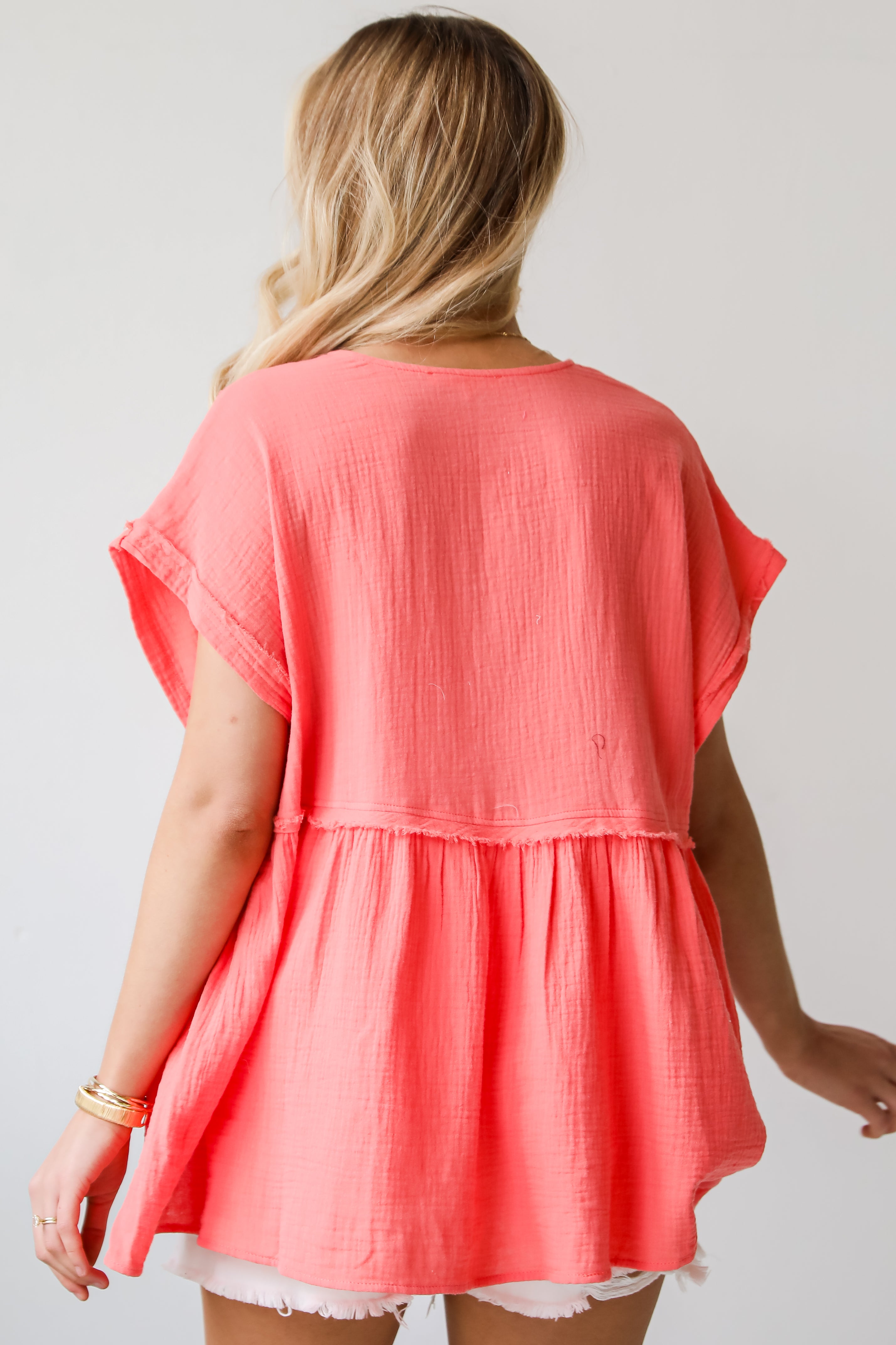 cute Coral Linen Blouse