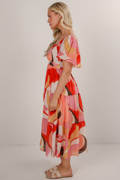 All Coming Together Coral Tiered Midi Dress