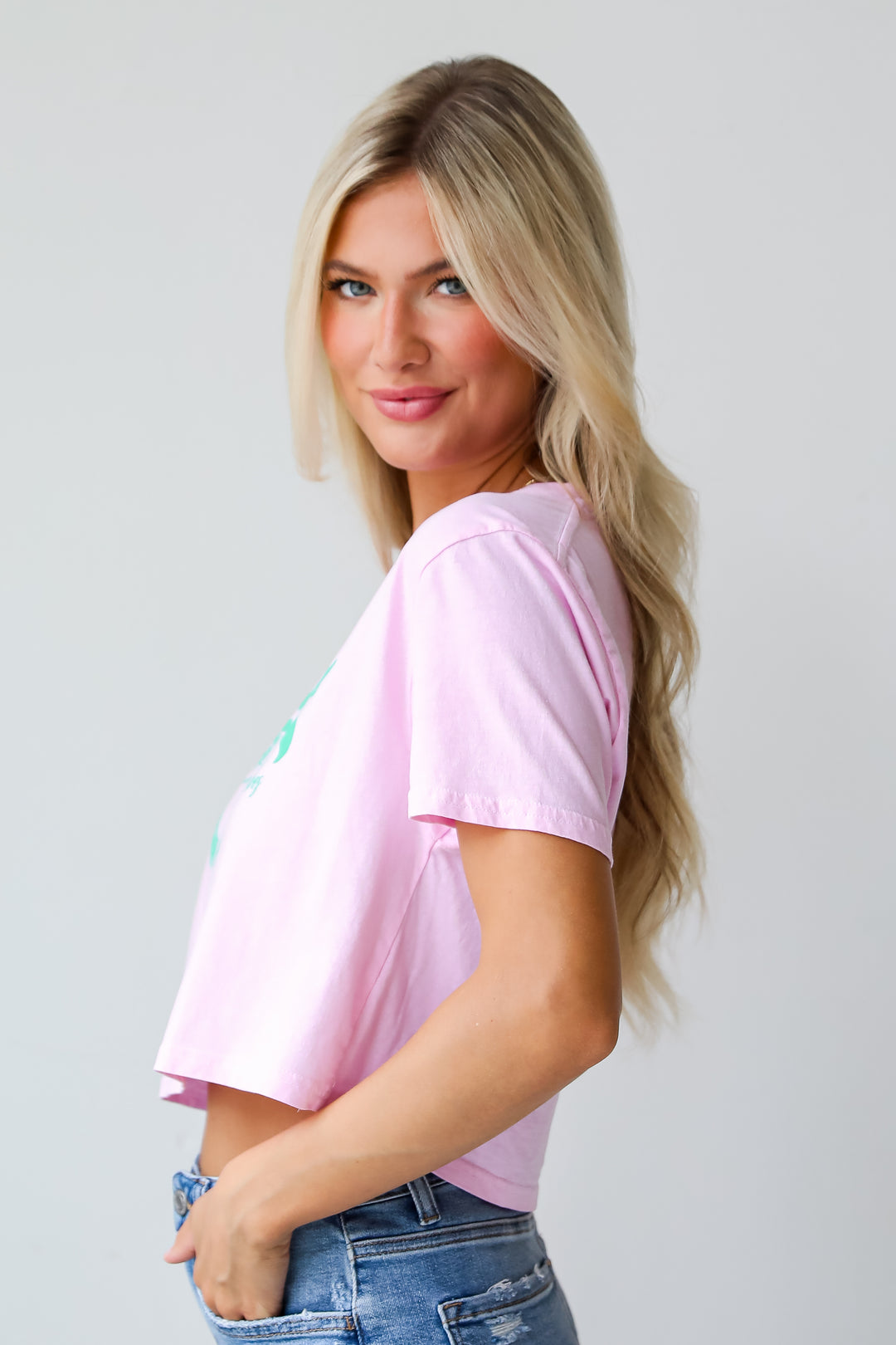Cowgirls Good Vibes Light Pink Cropped Graphic Tee