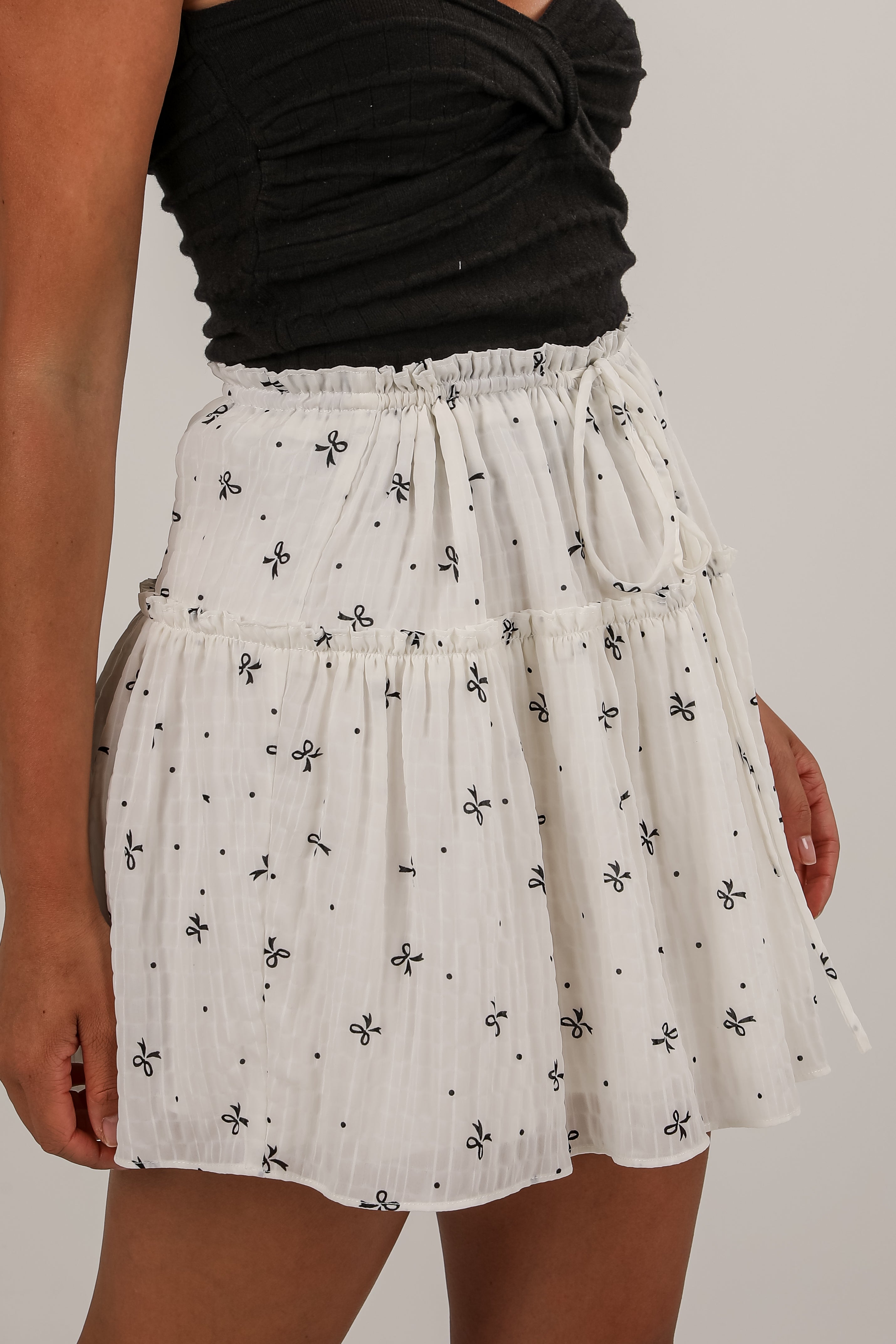 Precious Babe Cream Bow Mini Skirt