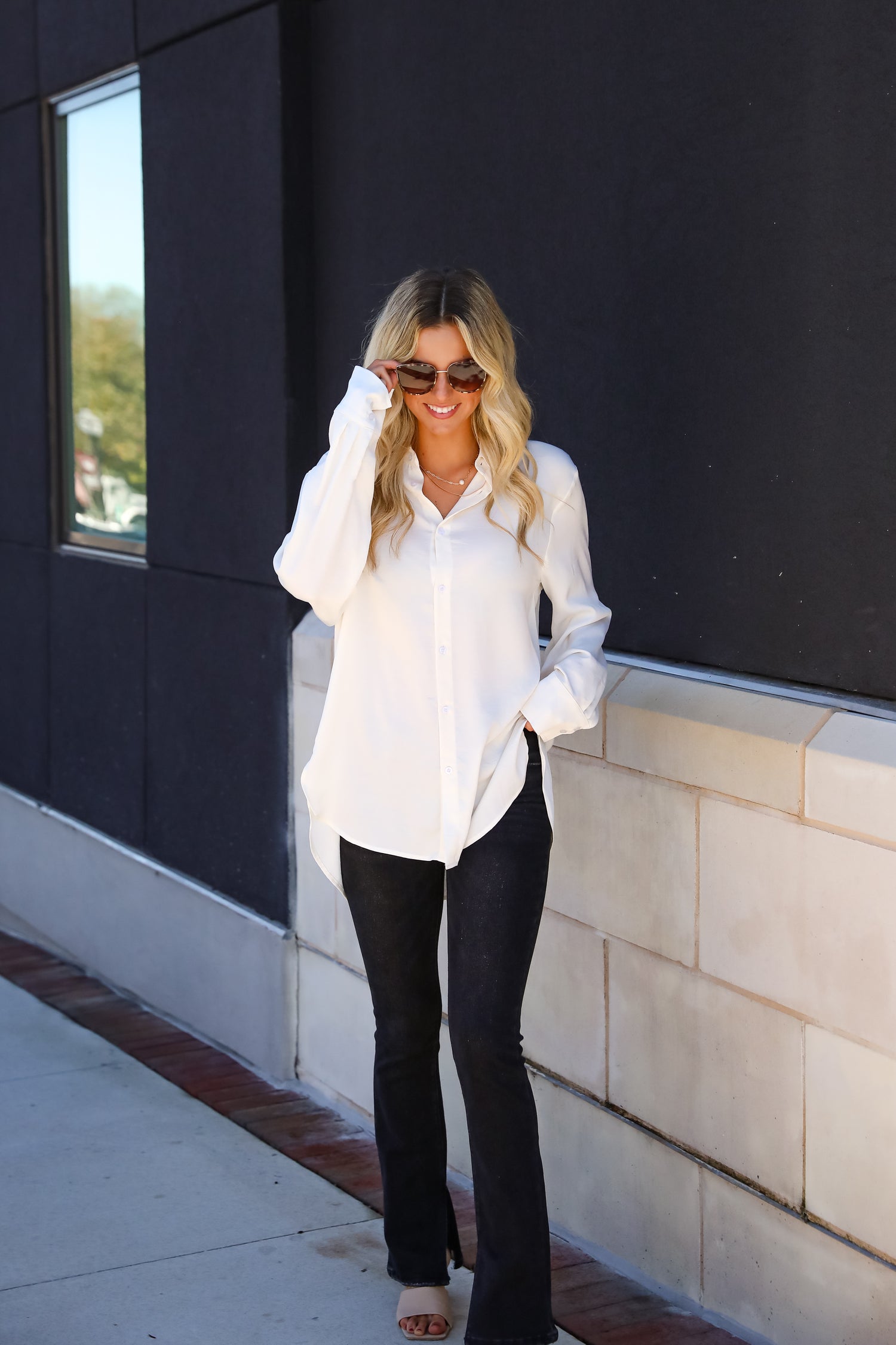 Elegant Sensation Cream Oversized Button-Up Blouse