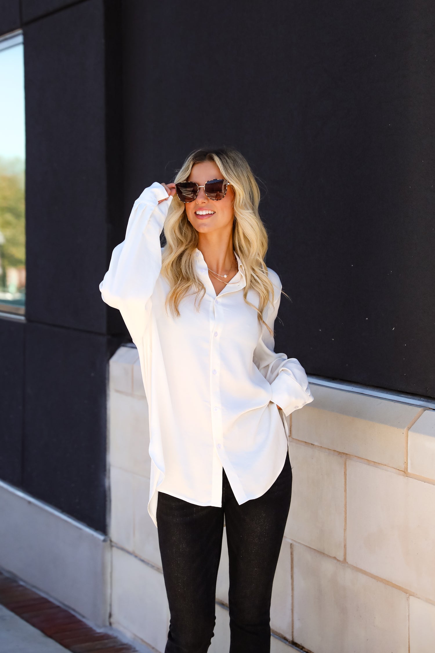 Elegant Sensation Cream Oversized Button-Up Blouse