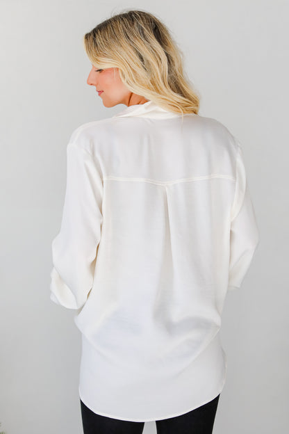 Elegant Sensation Cream Oversized Button-Up Blouse